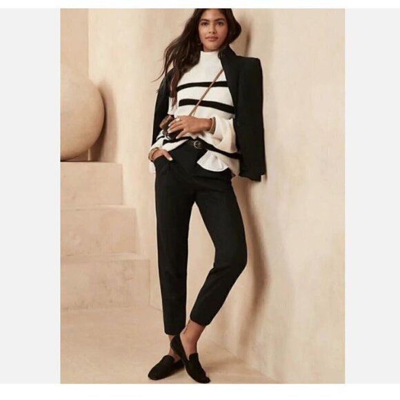 Banana Republic High Rise Tapered Pleated Wool Ankle Pants Black 2 LONG RT$120 - Picture 1 of 6